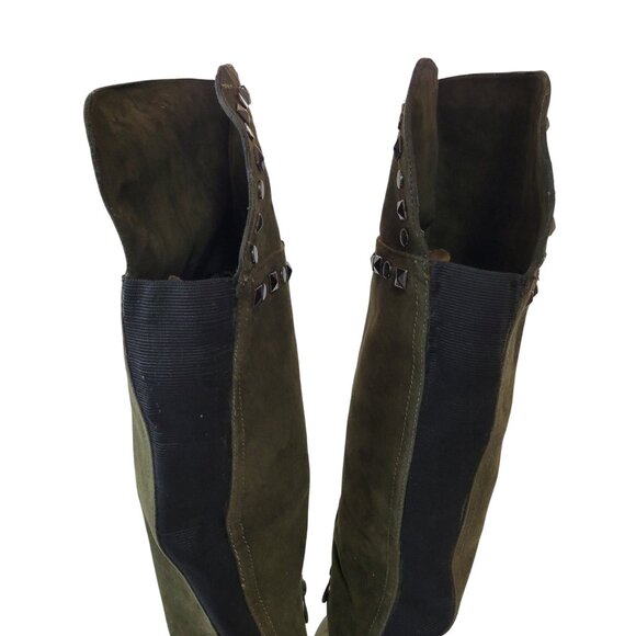 Midnight Velvet Olive Green Over The Knee Boots W Studded Detail Size 9W - Picture 10 of 16